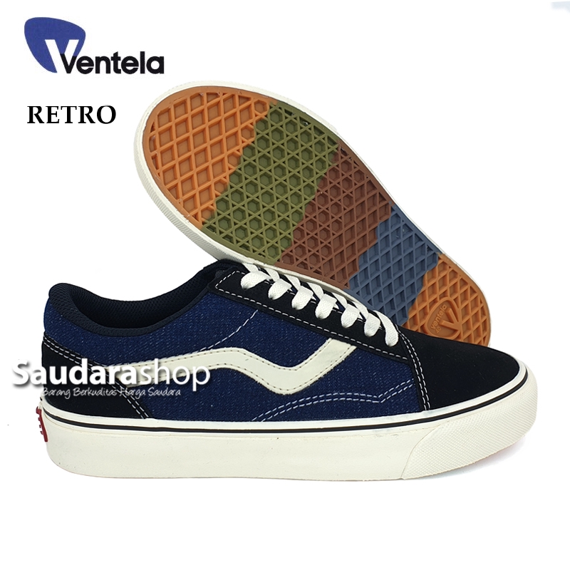 Sepatu Ventela Retro 77 Black Blue Denim low/ Ventela retro Black Blue Denim Low / Ventela Retro 77