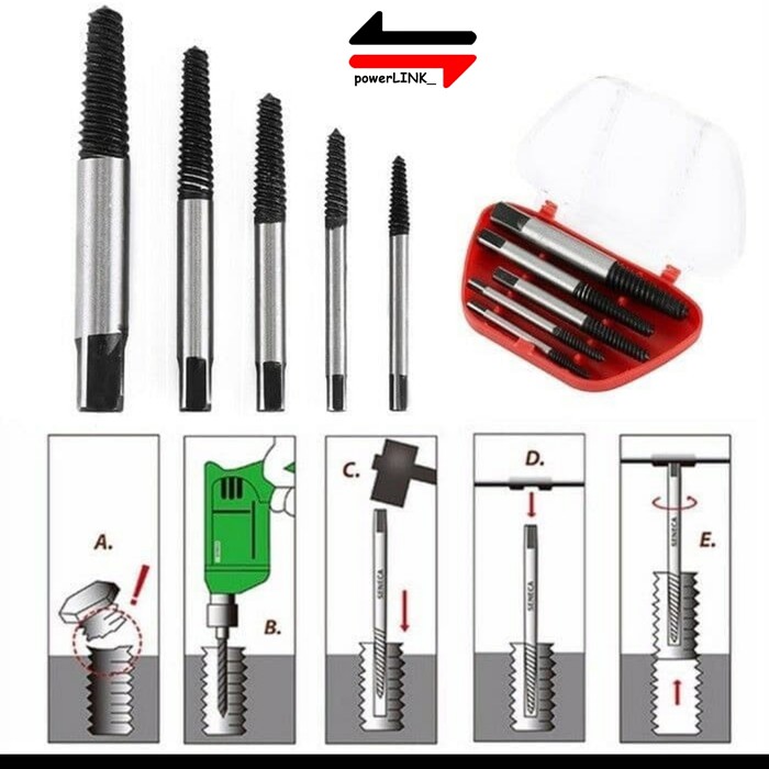 Screw Extractor set-Alat pembuka baut rusak-Broken Striped Remover