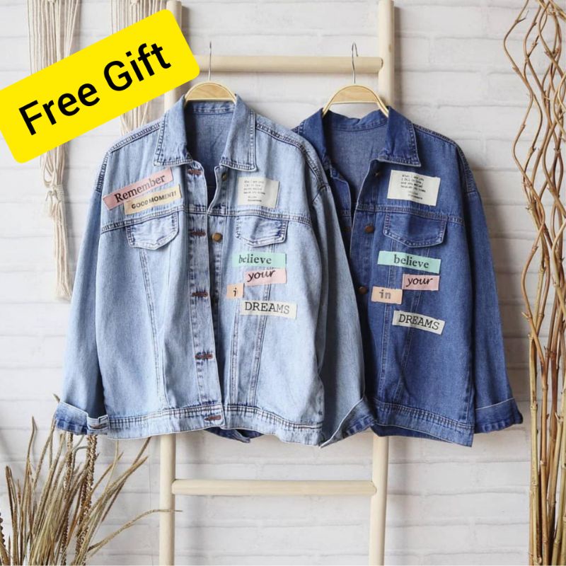 JAKET JEANS WANITA OVERSIZE JUMBO M L XL JAKET DENIM BB 75++