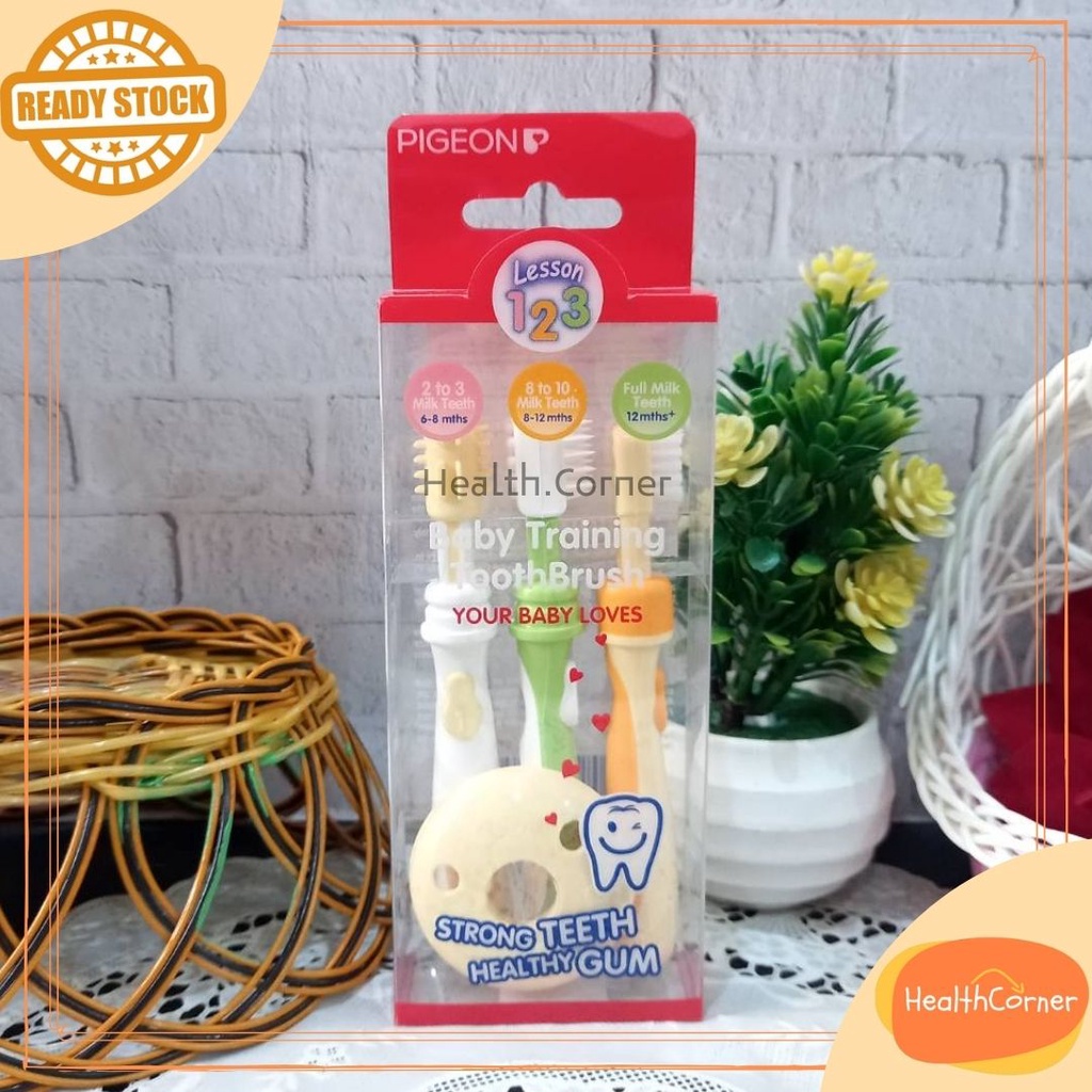 Pigeon Baby Training Toothbrush 3in1 Set Lesson Stage 1 2 3 / Sikat Gigi Anak Bayi 3 Tahap