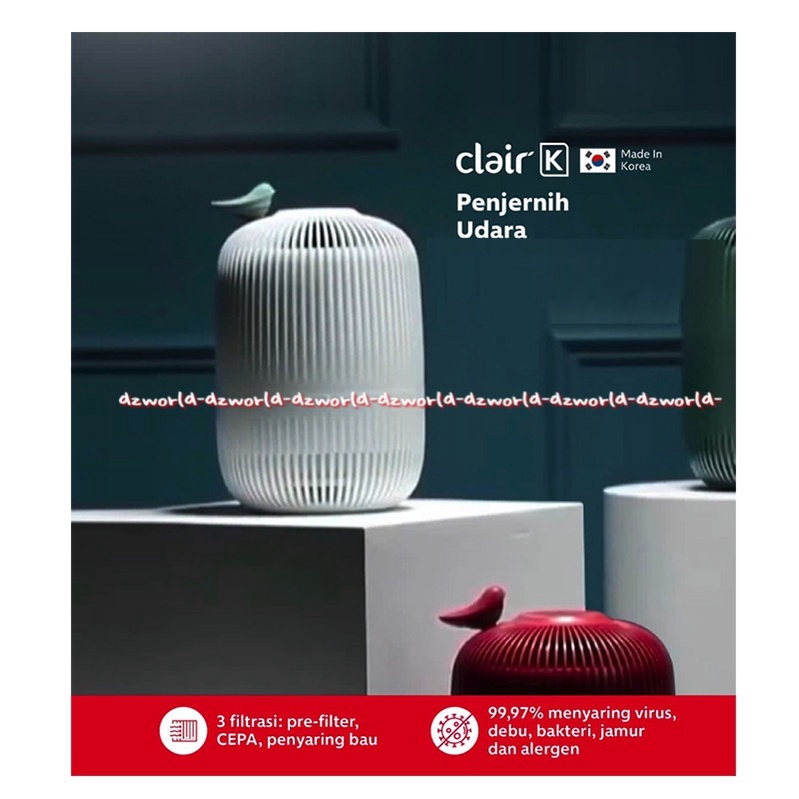 Clair K Penjernih Udara CEPA Penyaring Bau 3 Lapis Filter Teknologi HEPA Clair Air Purifier Warna Putih Hijau Merah