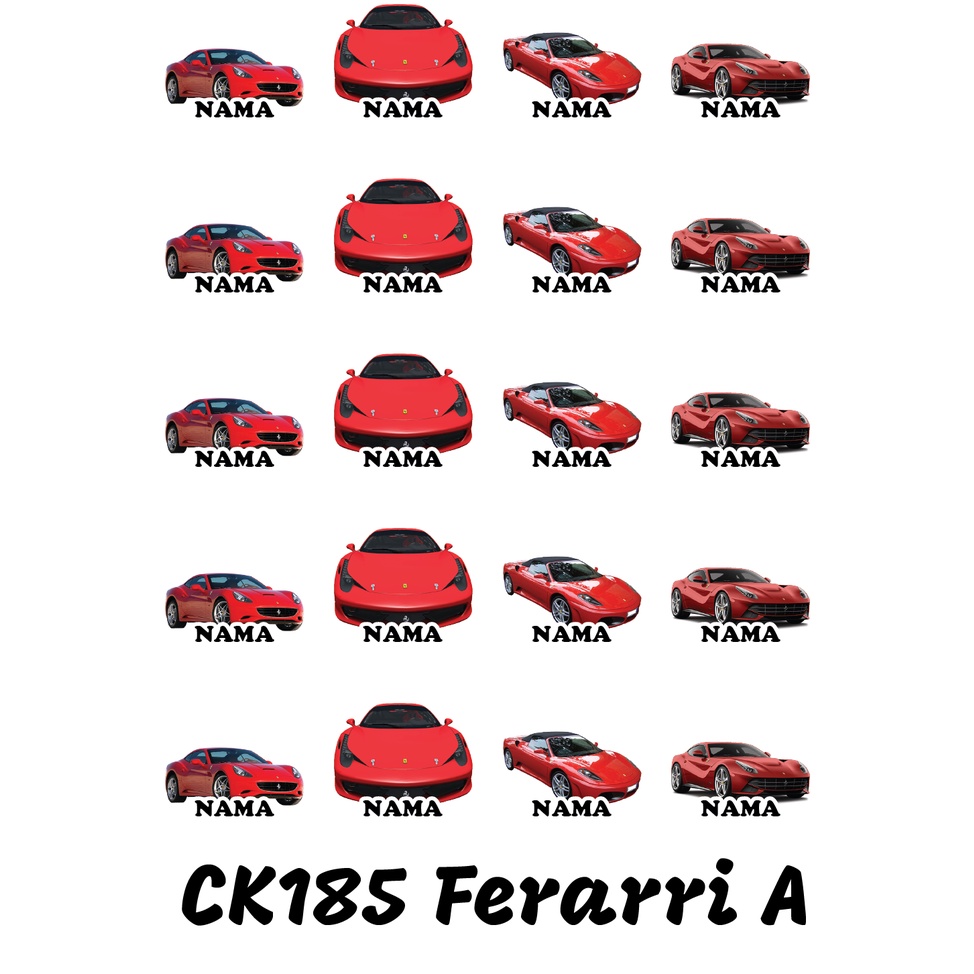 

Sticker Nama Cutting Label Waterproof Tahan Air Ferrari A (CK185)