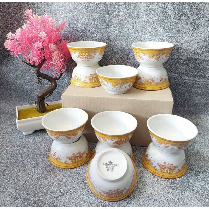 (1Lusin) Mangkok Cuka/Mangkok Cuko Motif Mahkota Keramik