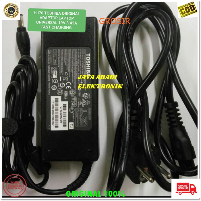 J81 TOSHIBA 19V 3.42A 65 WATT W ADAPTOR LAPTOP CAS CASAN CHARGER CHARGE KOMPUTER POWER ADAPTER PC CPU ELEKTRONIK FAST CHARGING AC DC SPEED ADAPTIVE NETBOOK UNIVERSAL ORIGINAL VOLT AMPERE VOLTASE BISA SEGALA JENIS LAPTOP TOSHIBA BONUS KABEL POWERNYA