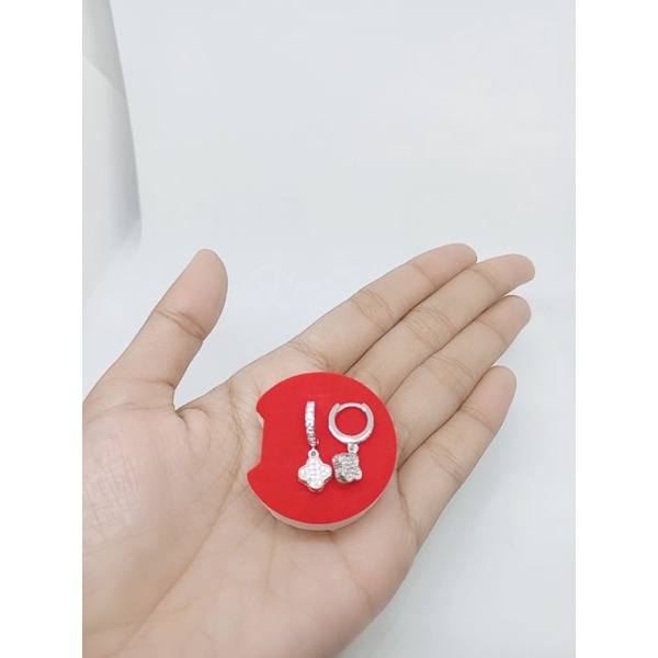 anting jepit donat mp 1 brs + mainan bunga / tears silver925 / perhiasan perak asli lapis mas putih