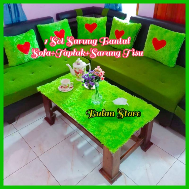 Sarung Bantal Sofa Kursi Uk 40x40cm 1 Set Taplak Meja Kaca Ruang Tamu Uk 100x50cm1 Set Bantal Sopa K