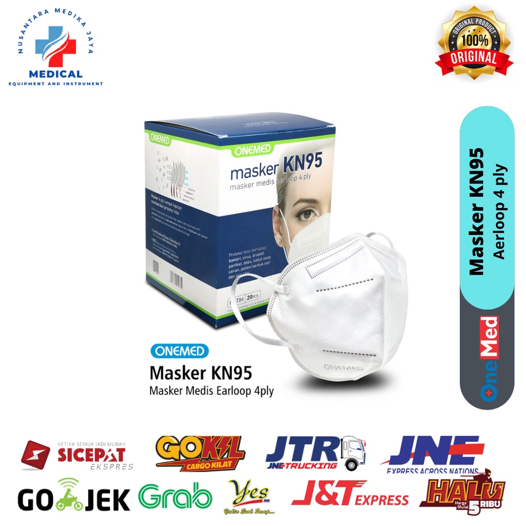 Masker Karet Medis KN95 OneMed 4ply Box isi 20pcs