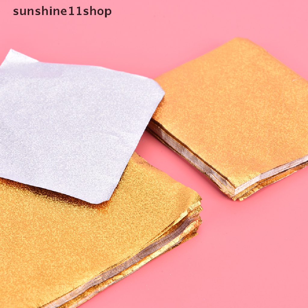 Sho 100Pcs / Pak Kertas Aluminum Foil Warna Emas Untuk Bungkus Kue / Cokelat / Permen