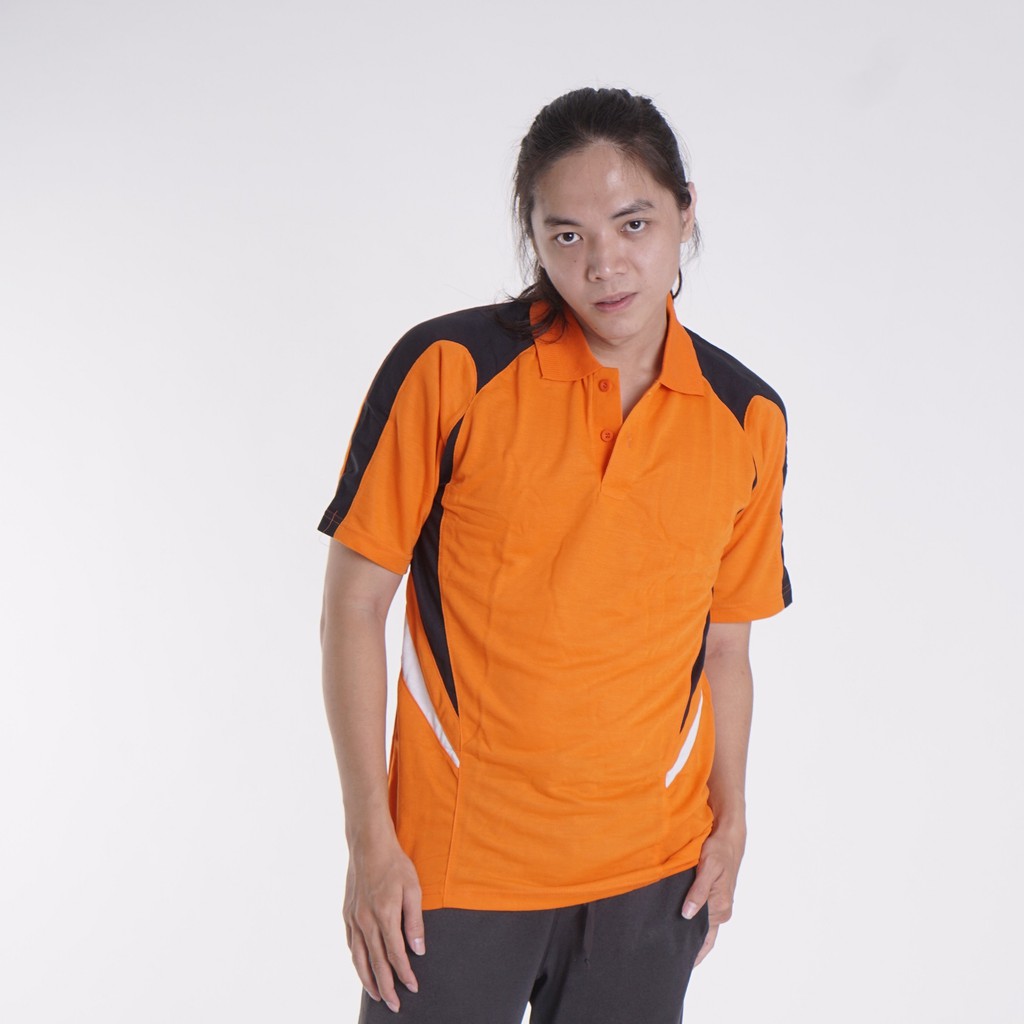 KAOS POLO BAJU OLAHRAGA WAFEL TAG 100% KOMBINASI OREN HITAM PUTIH VIPER