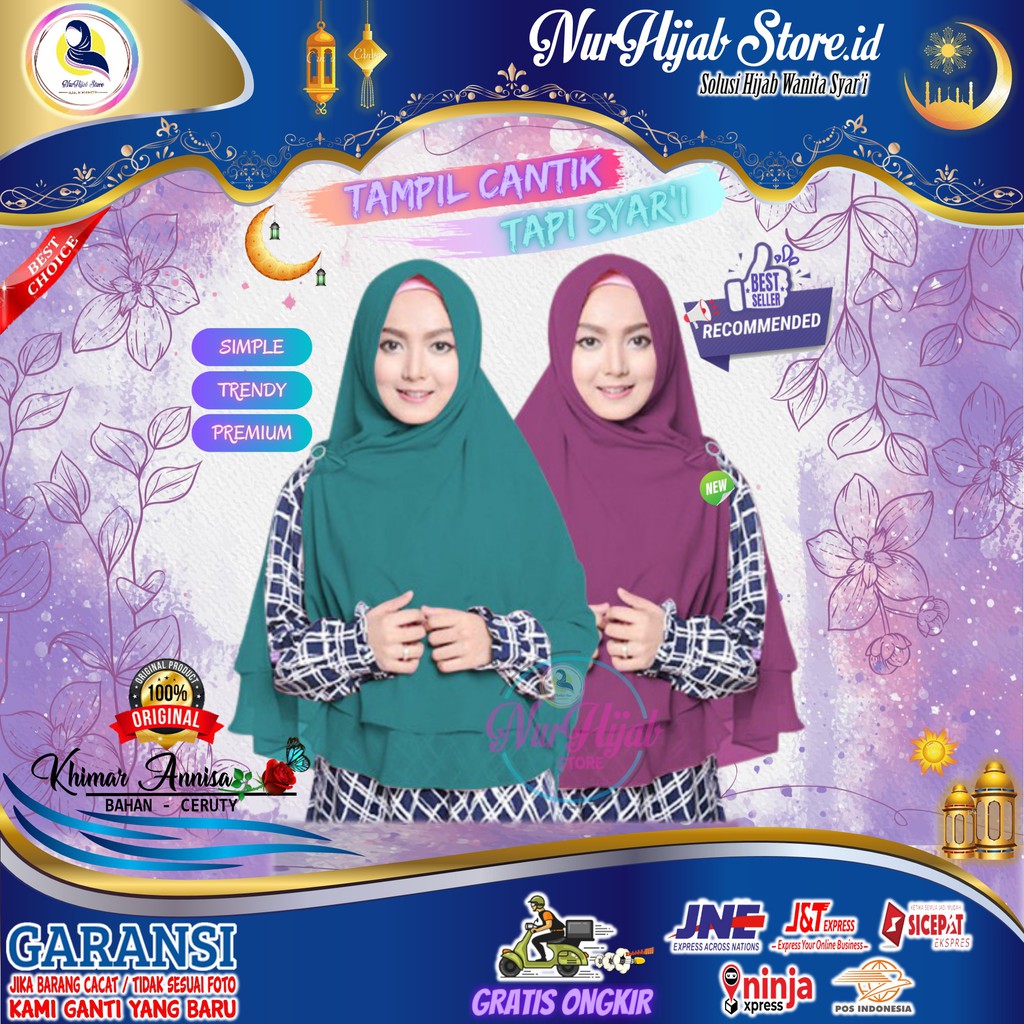 Hijab Jilbab Kerudung Khimar Bergo Instan Wanita Syari Ceruty Motif Non Pet 2 Layer Murah Terbaru