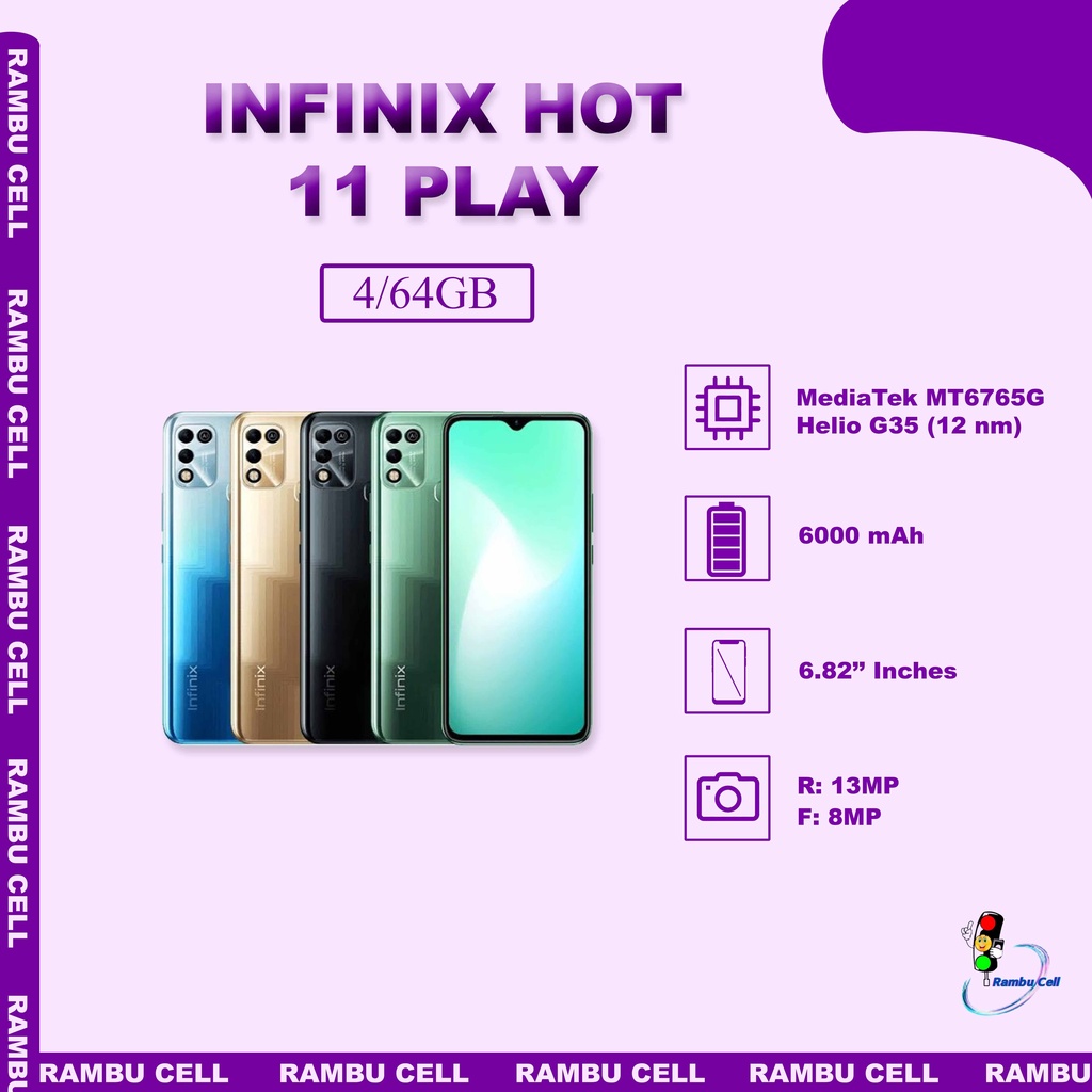 INFINIX HOT 11 PLAY Ram (4+64GB) Handphone Murah 4G LTE Smartphone (Garansi Resmi）