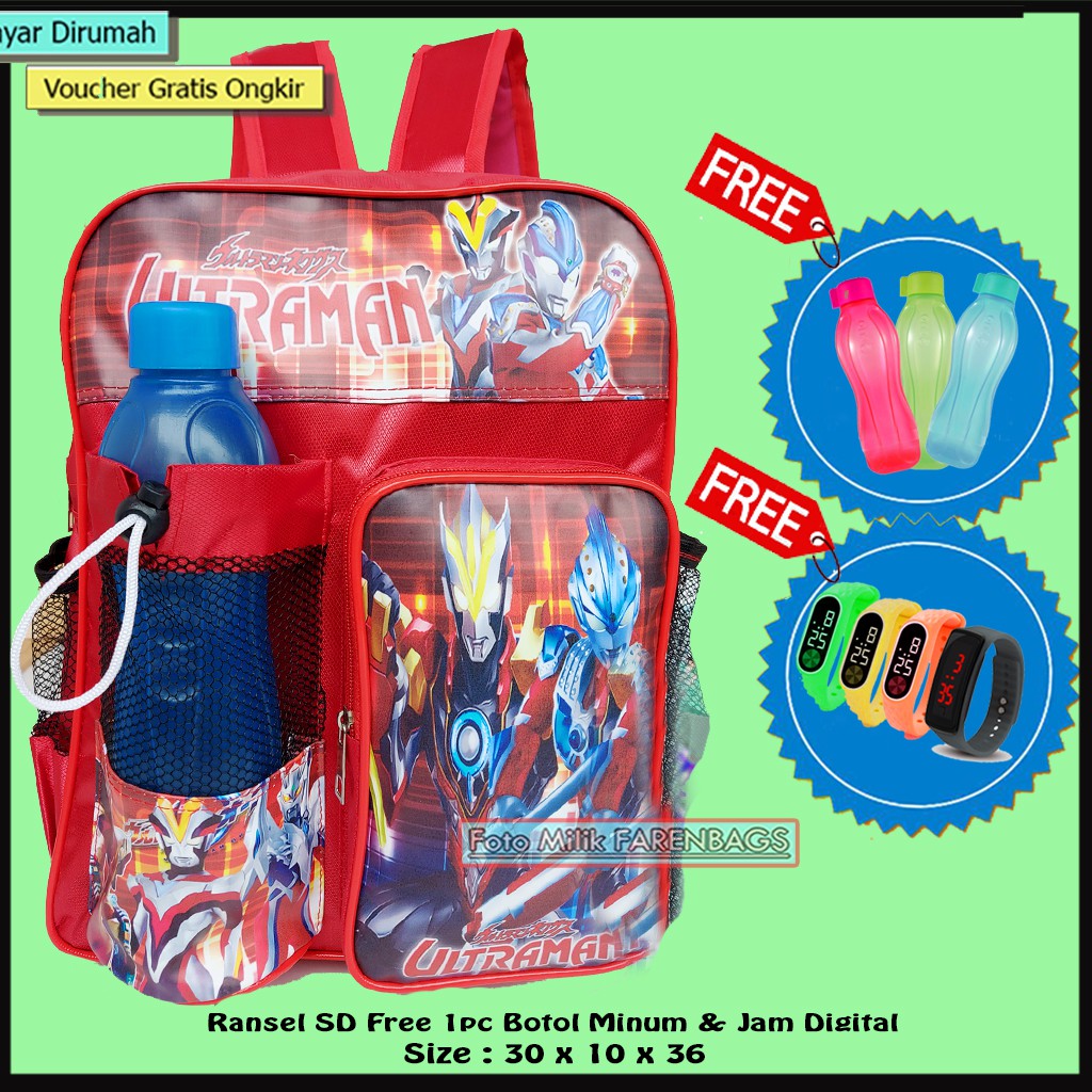 Tas Sekolah Anak TK - SD Free Botol Minum &amp; Jam Tangan mainan  Ransel gambar kartun Anak Laki-laki