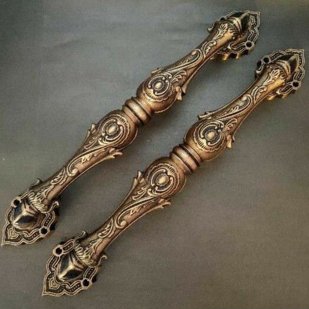 FURNITURE KUNINGAN HANDLE GAGANG PEGANGAN TARIKAN PINTU RUMAH KUPU TARUNG HOME INDUSTRI ANTIK KLASIK