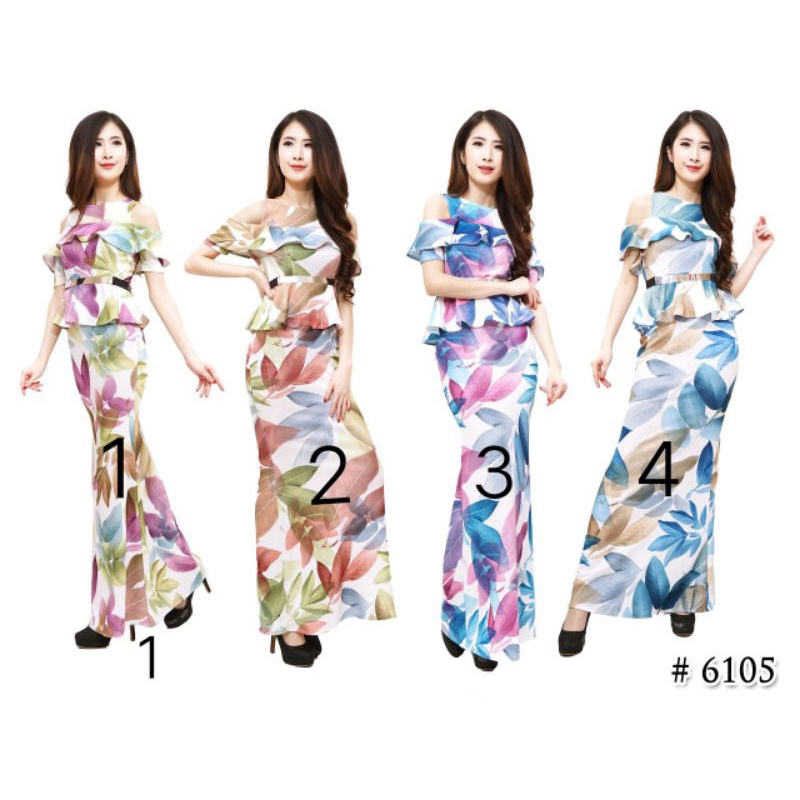 LONGDRESS GAUN PANJANG DUYUNG PESTA FASHION ELEGAN PREMIUM MOTIF 6105