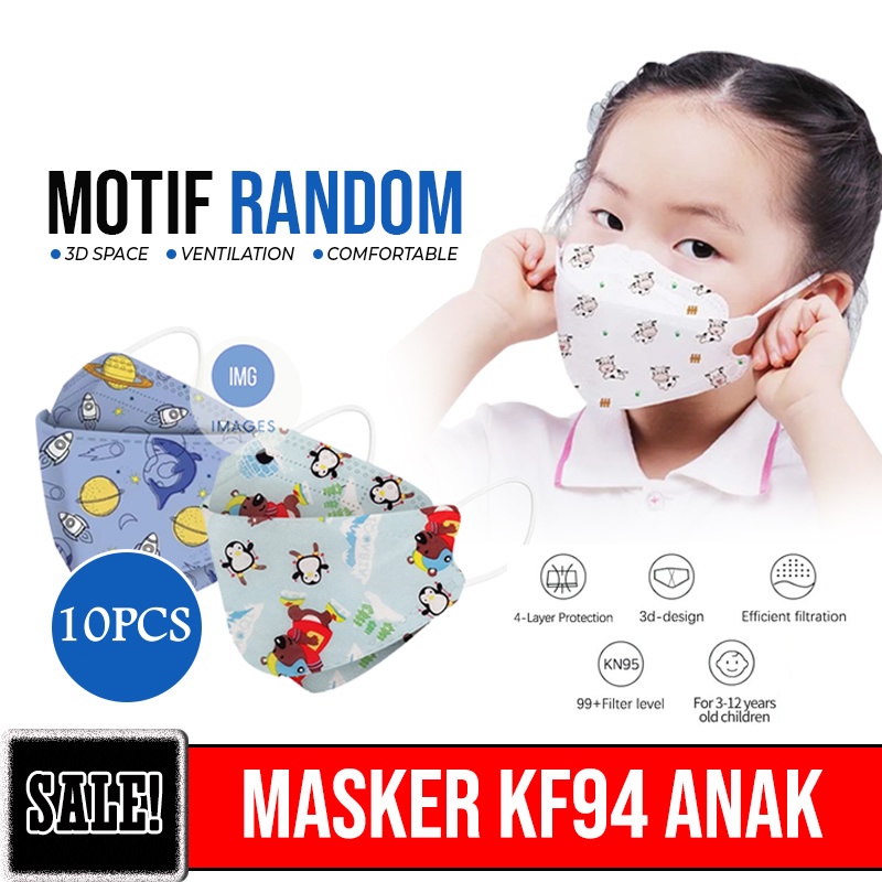 Masker KF94 Anak Karakter 4 Ply 1 Pack Isi 10 Pcs Masker Korea 4ply Kpop Earloop Disposable Face Mask Kesehatan