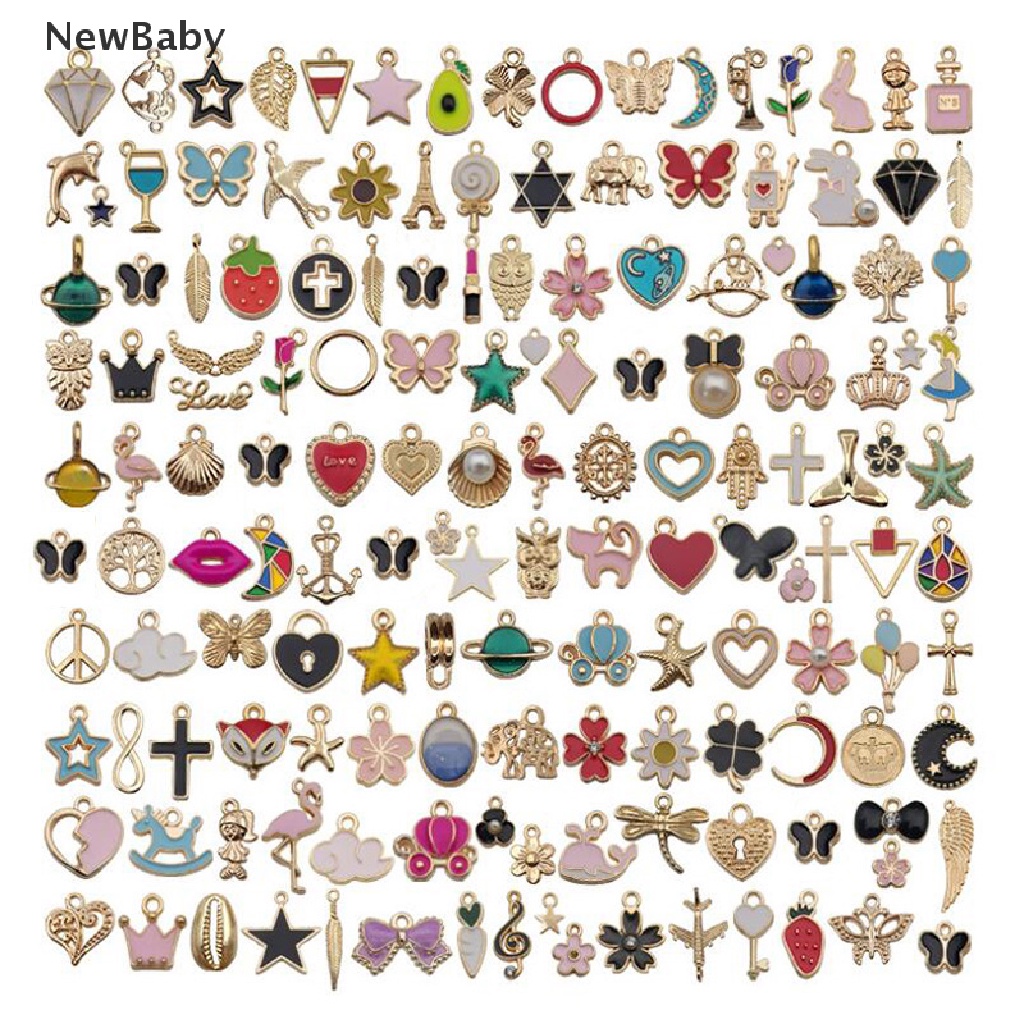 Charms Enamel Bentuk Hewan Bunga Campur Untuk Membuat Perhiasan Gelang DIY