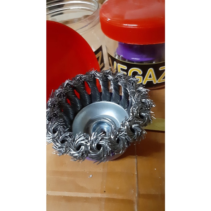 Sikat mangkok kawat kepang/Twisted Cup Brush/Sikat Gerinda Mangkok Kawat Cup Brush Polishing Wheel 3 Inch//Sikat Kawat Mangkok Maxsell Vegas 3&quot; Kepang / Cup Brush Gerinda Tangan