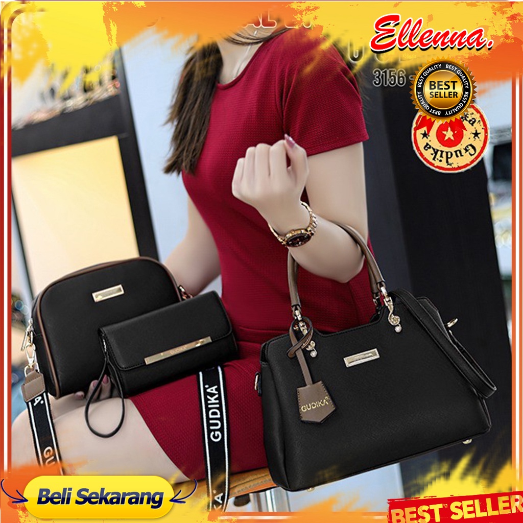 Tas GUDIKA 3156 - Tas Set Dompet & Mini Bag Selempang 3in1 Tas Wanita Kekinian Import Original Terba