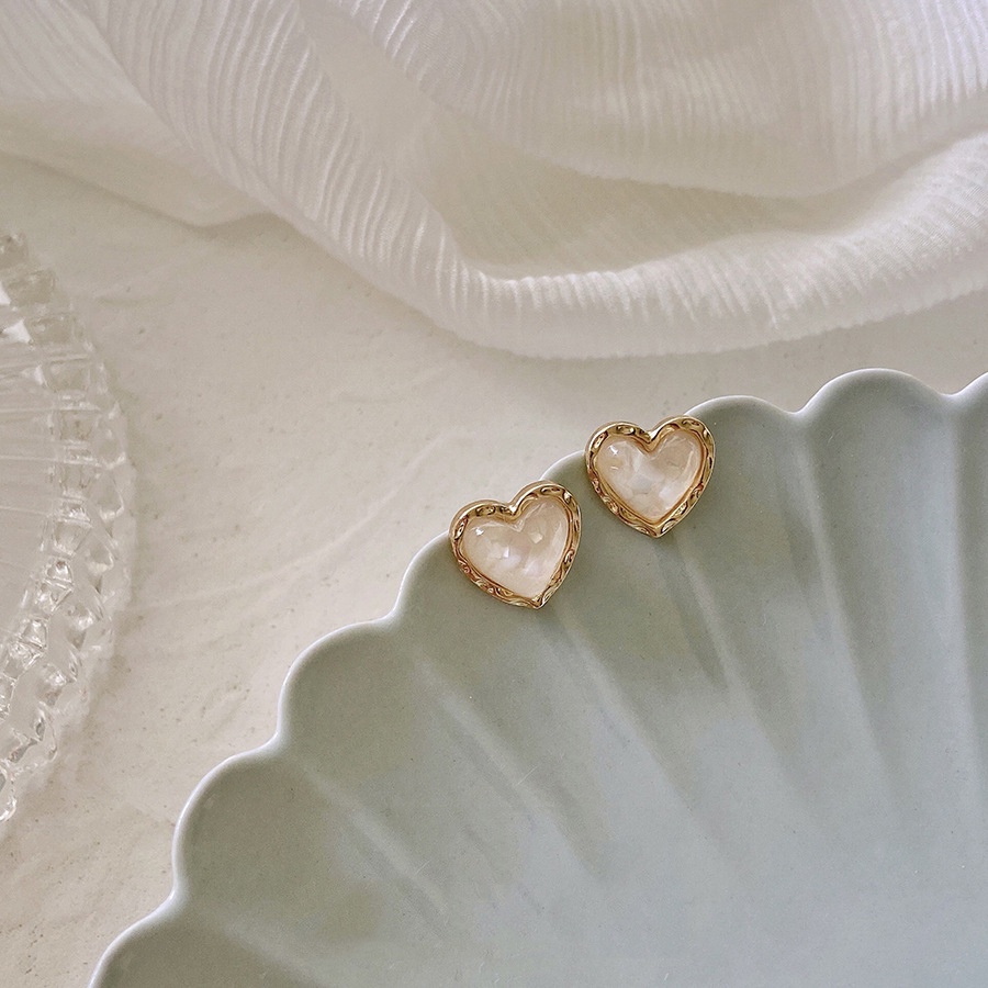 Anting Tusuk Bentuk Hati Opal Bahan Alloy Gaya Korea Untuk Wanita