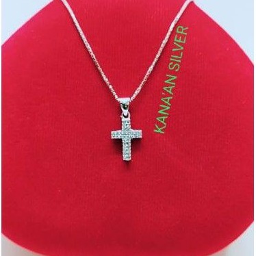 Kalung dewasa Italiy santa+liontin salib mata full perak asli 925/silver lapisan emas putih murni