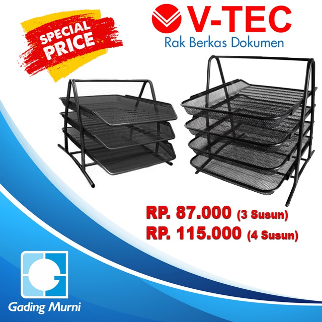 TRAY RAK 4 SUSUN BERKAS DOKUMEN KANTOR VTEC ALAS JARING BESI KUAT
