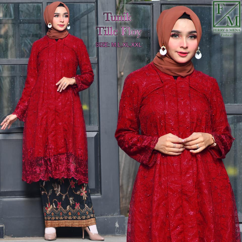 COD~SET TUNIK TILLE FLOY/ TUNIK BUSUI/ TUNIK KANCING DEPAN/ KEBAYA PANJANG BUSUI/ KEBAYA JUMBO SIZE 