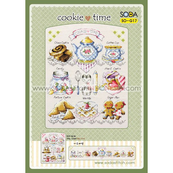 Paket DIY Craft Sulam Kristik Strimin Cross Stitch Sodastitch SO-G17 - Cookie Time Food Dessert Tea