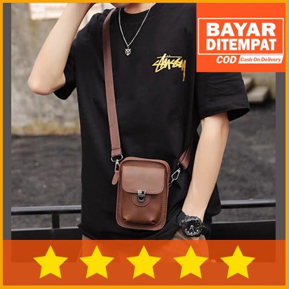 [BISA COD] Tas Selempang Pria Kulit Mini Kecil Multifungsi Tas Pinggang Kulit Cowok Keren TSS053