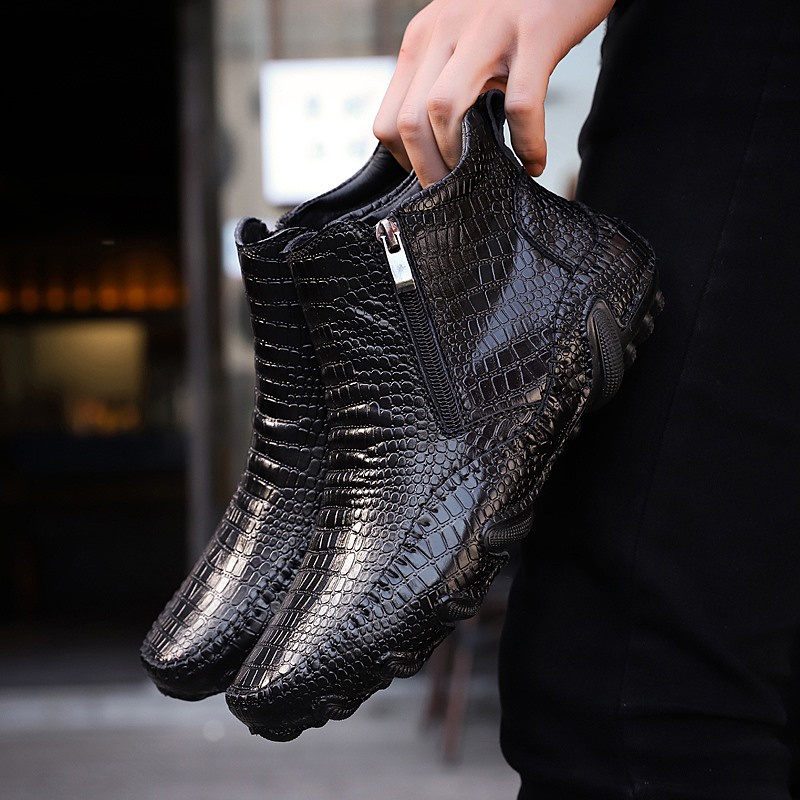 Import Sepatu Boots Pria Kulit Asli Original Keren Motif Kulit Buaya Casual Semi Fomral Boots Resleting Tanpa Tali 152