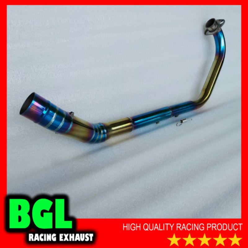 pipa leher knalpot racing Honda Megapro primus bluegold stainles