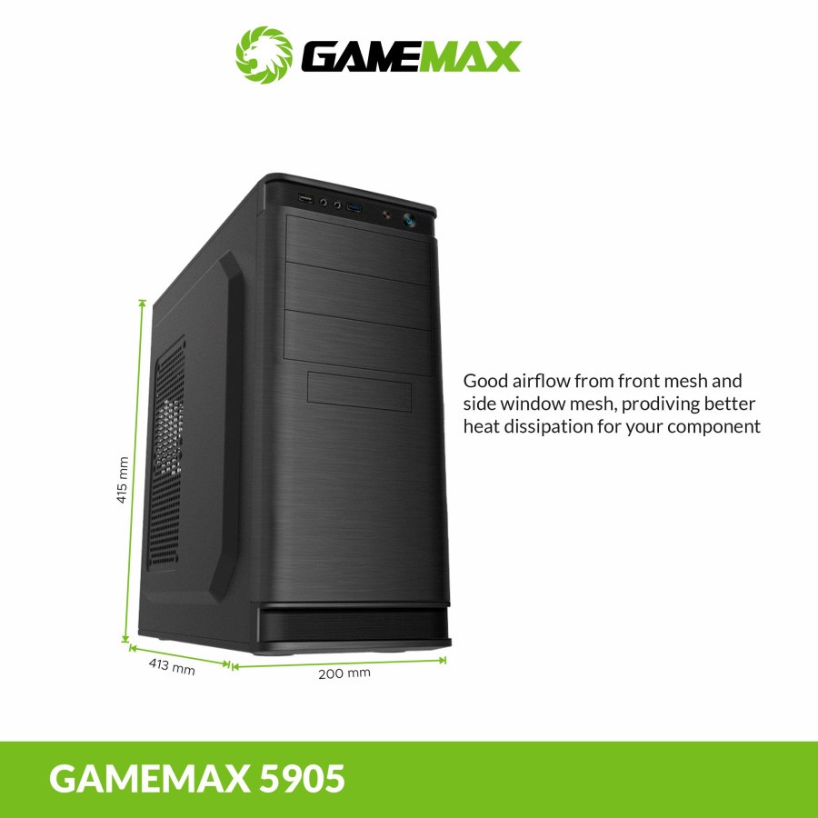 Gamemax 5905 Casing Komputer PC Case ATX include PSU 500W