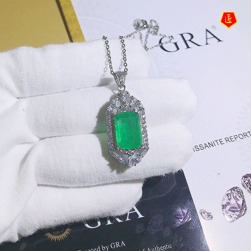 [Ready Stock]Gemstone Pendant Luxury Full Diamond Necklace Women Elegant Graceful