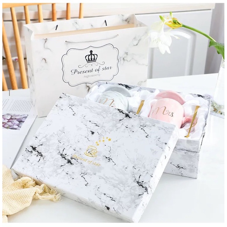 GELAS MARBLE / MUG MARBLE MR MRS POLOS PINK ABU MUG COUPLE MUG SATUAN FREE BOX PACKAGING