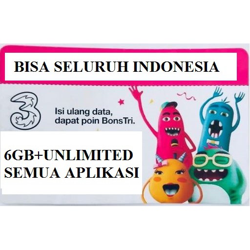 Kuota 3 unlimited + 6gb kuota utama + pulsa Rp 2.000