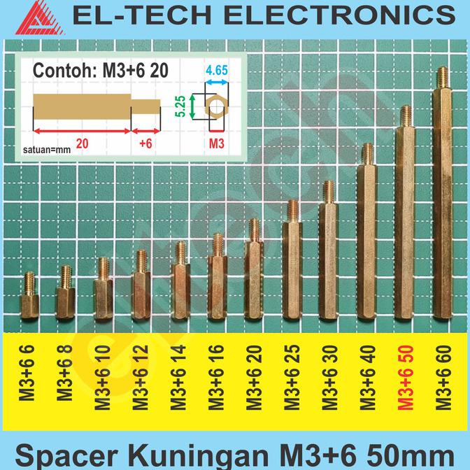 Spacer Kuningan Penyangga Dudukan PCB M3+6 50mm 50 mm 5cm 5 cm elt3ch Berkualitas