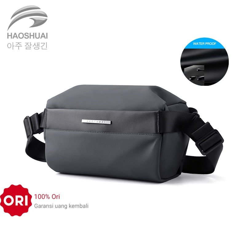 Tas Selempang Pria HAOSHUAI 1239 Waistbag Pria Anti Air Bahan Dolby Lotto Coated