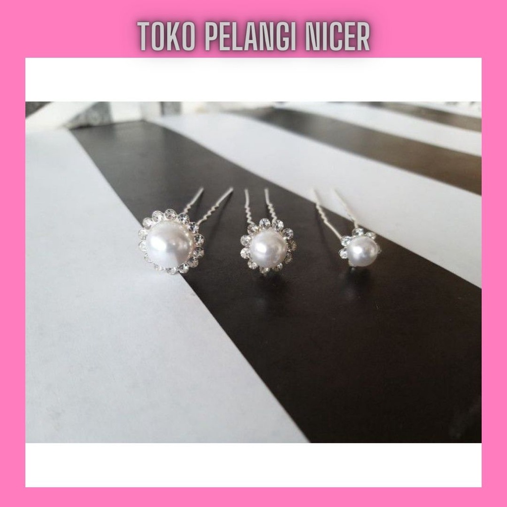 SATU Cucuk Hiasan rambut hair pin tusuk konde sanggul Pita mutiara silver Tokopelanginicer