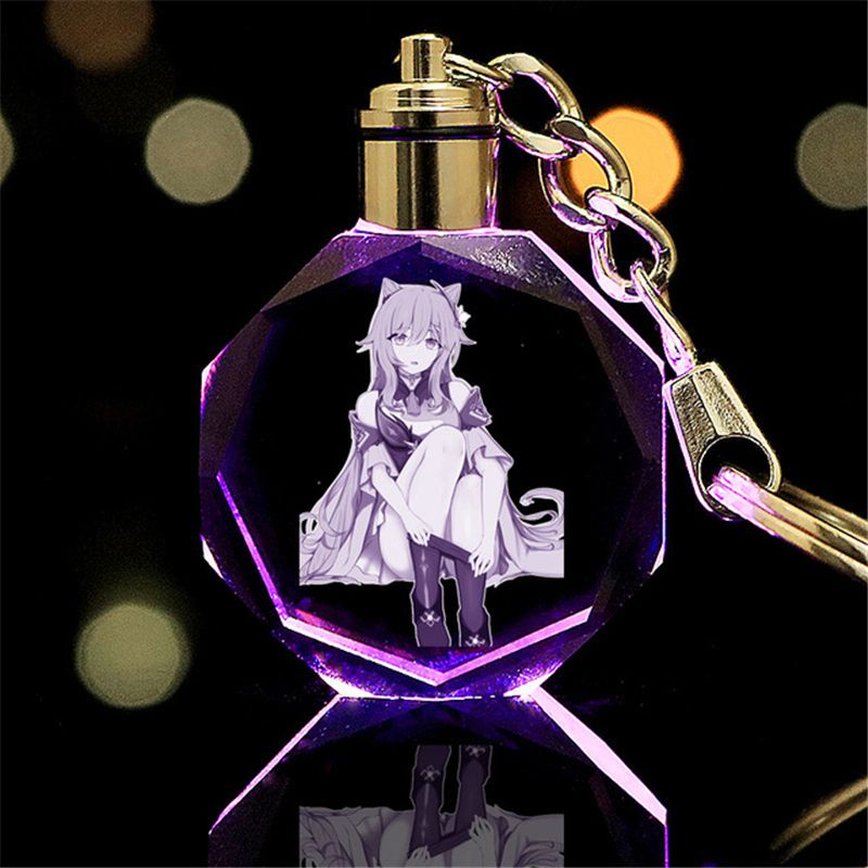 Genshin Impact Wendy Klee Keqing QiQi Crystal Keychain LED Colorful LightPendant