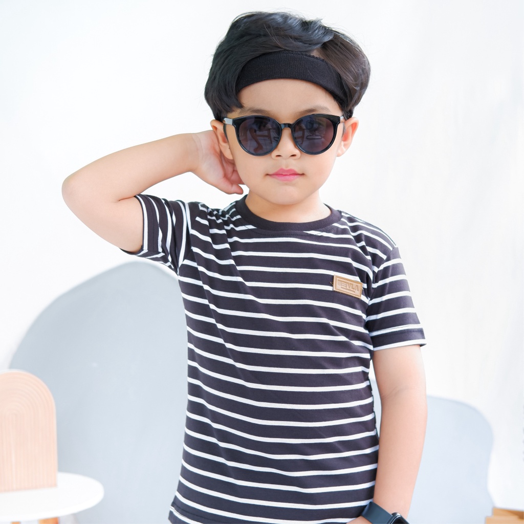 Kaos Stripe Garis Anak Laki Laki Perempuan Branded Unisex Original Premium | Mevla Kids - Uzuki Black