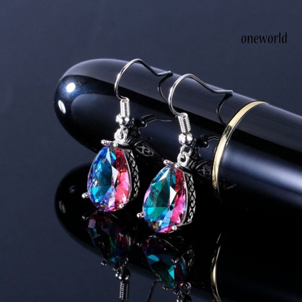 OW@ Women Multicolor Teardrop Cubic Zirconia Dangle Hook Earrings Piercing Jewelry