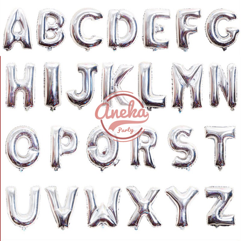 balon foil huruf abjad silver / balon foil huruf dan angka silver / balon ultah foil abjad kata