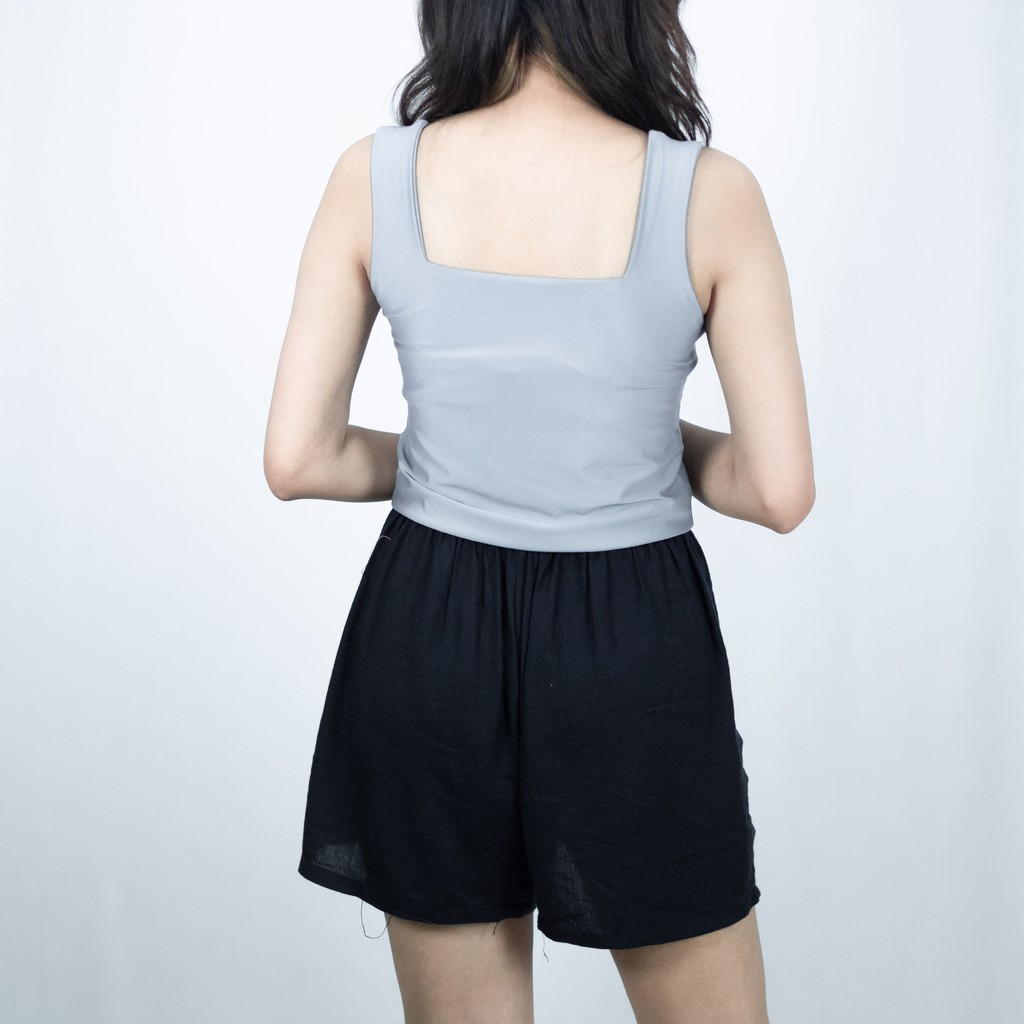 Firstact ODETTE TALI BESAR CROP TOP Tank Top Wanita bahan Spandex-Abu-abu Jumbo/XL