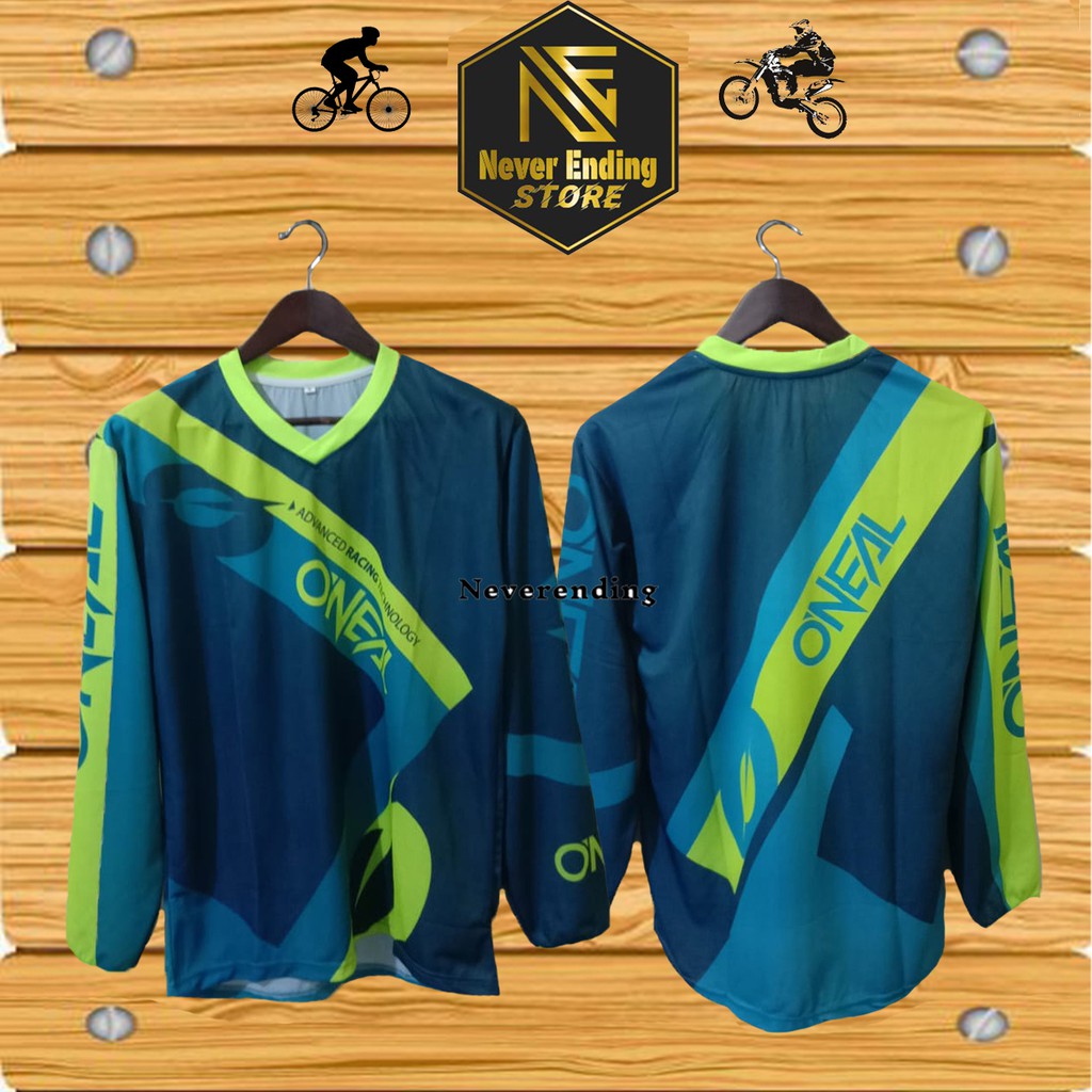 Jersey Sepeda Gowes Motocross Downhill Thrill Oneal Advaced Biru Hijau