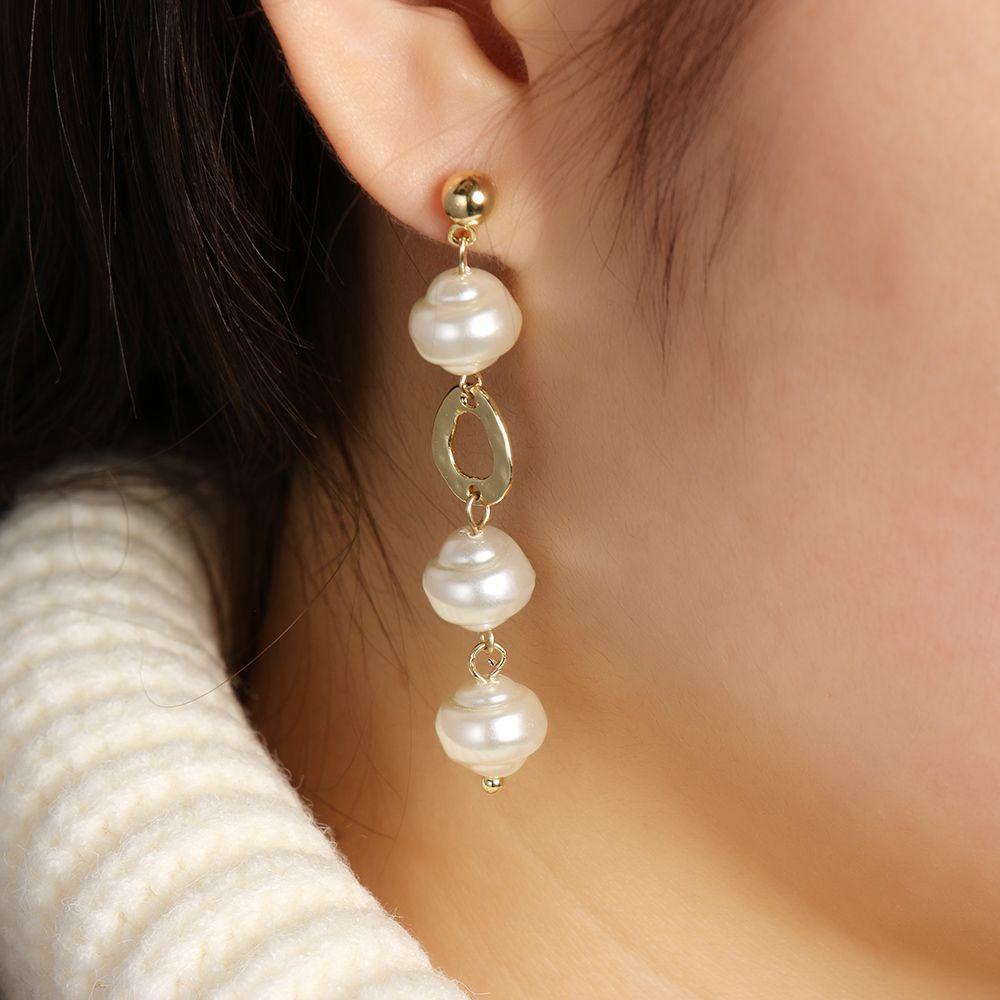 Preva Baroque Pearl Earrings Vintage Desain Korea Wanita Gadis Hadiah Geometris Lingkaran Tidak Teratur