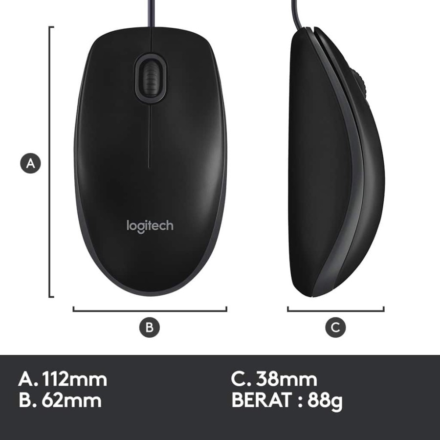 Logitech B100 Optical USB Mouse resmi original