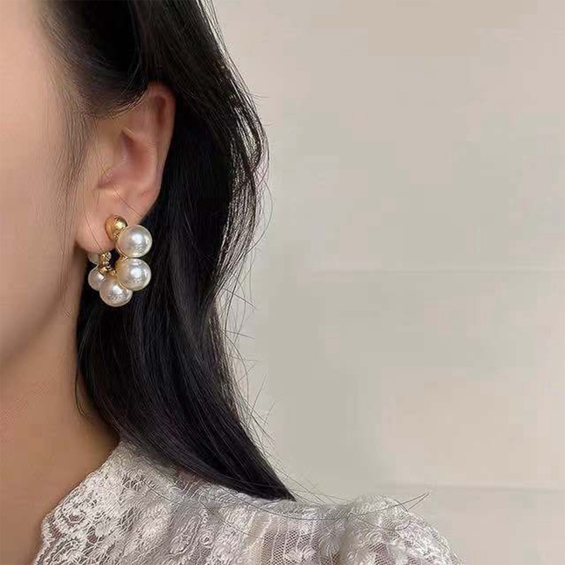 Anting Tusuk Sterling Silver 925 Desain Bulat Hias Mutiara Imitasi Simple Ala Korea Untuk Wanita