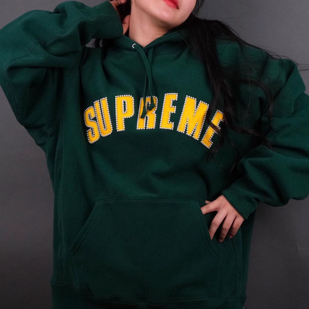 Supreme Pearl Logo Hoodie Dark Green