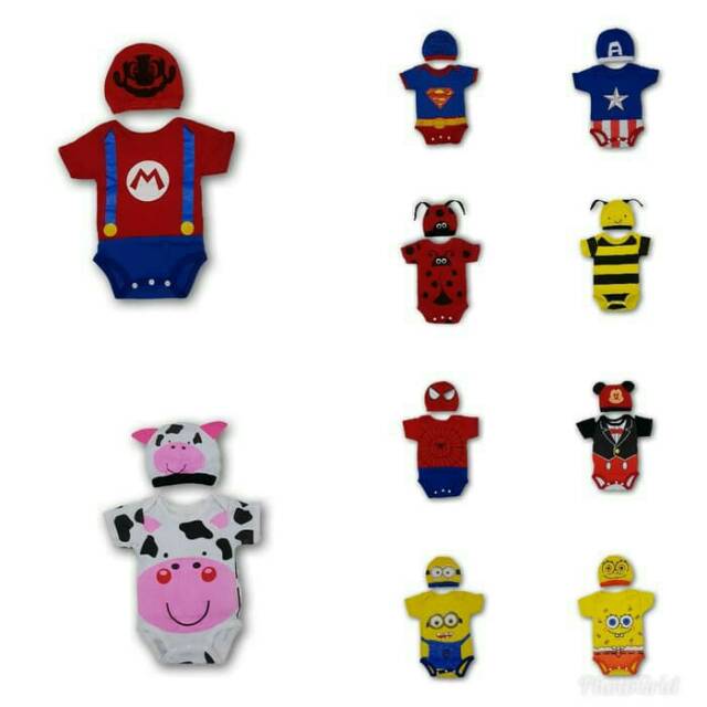 Baju Bayi Laki Perempuan Jumper Bayi Karakter Kostum Bayi Set Topi - ,
