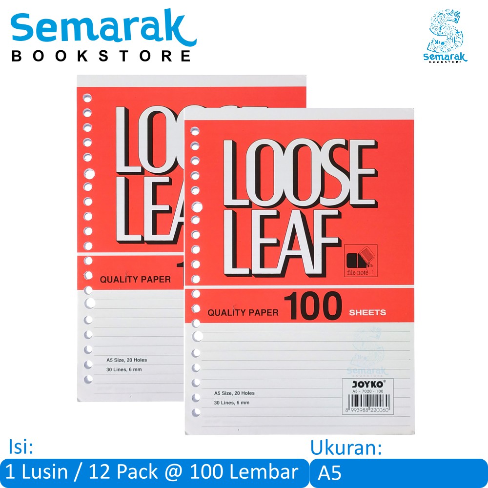 

Kertas Binder Joyko 7020 Loose Leaf A5 [1 Lusin / 12 Pack @ 100 Lembar]