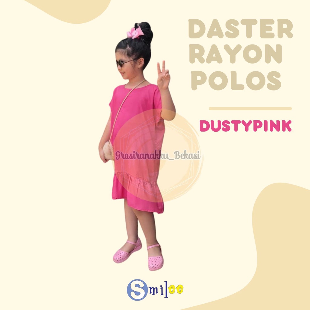 Daster Rayon Anak Polos Junior Warna Dustypink Size 2-10Tahun